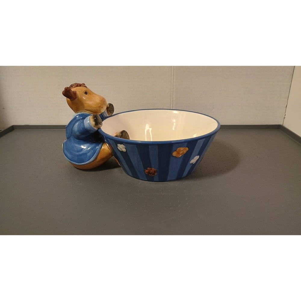 Harry & David Moose Serving Bowl Unisex OS Blue Good 2007 Ceramic 3D Character